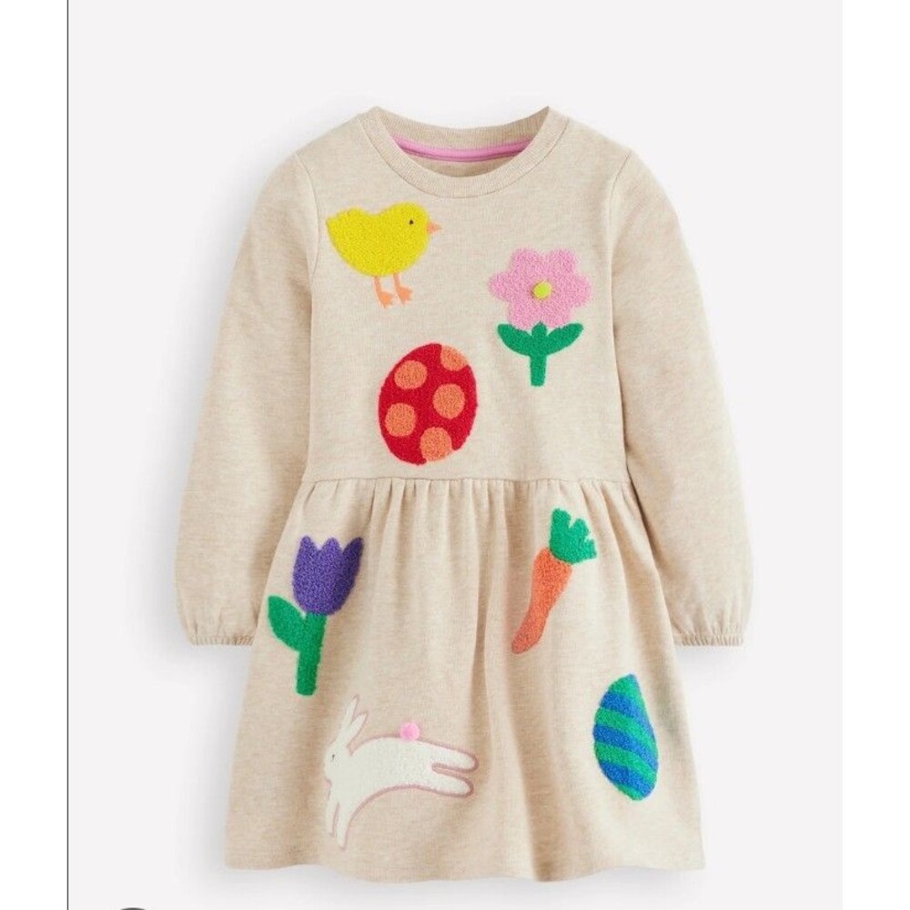Mini Boden Girls Longs sleeve Joan Boucle Bunny Appliqué Dress size 6/7 NEW NT - Picture 1 of 9